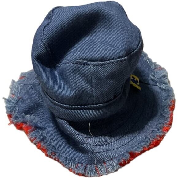 Build A Bear Distressed Denim Bucket Hat Frayed Brim Fringe Fisherman Cap - Picture 4 of 6